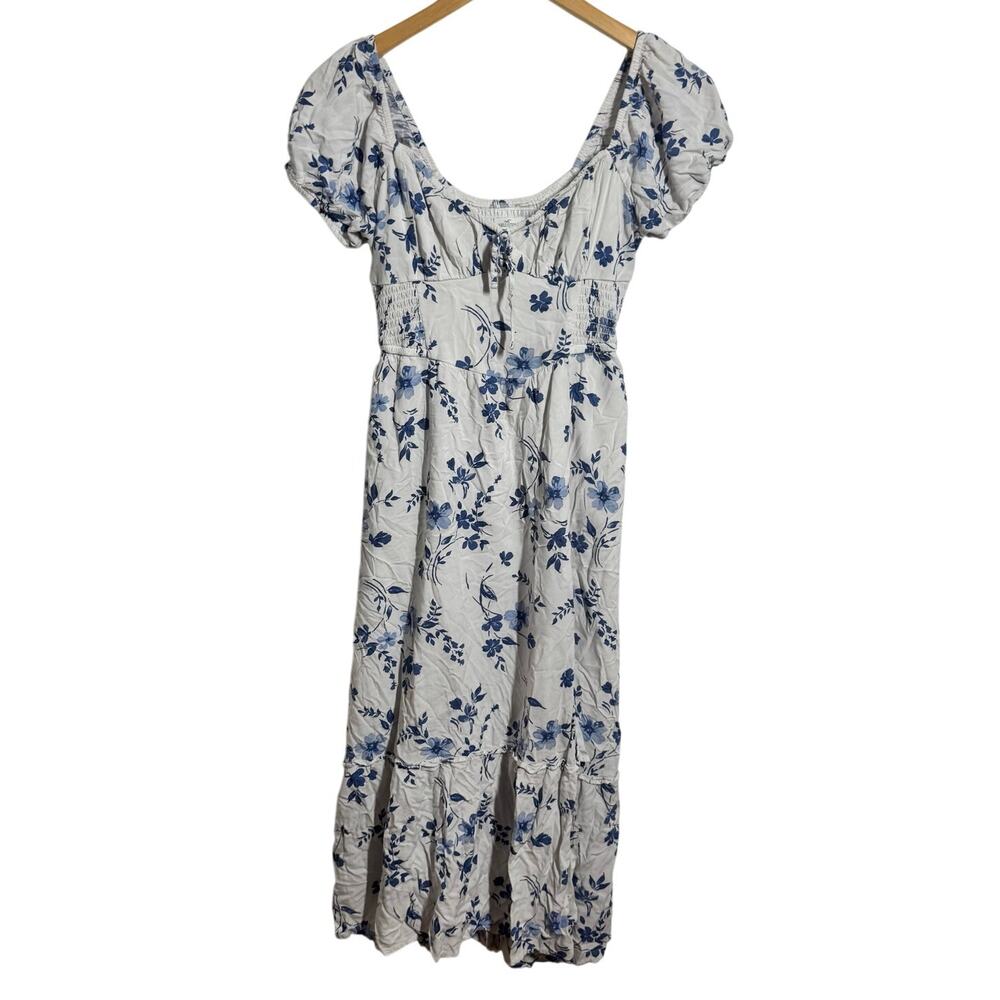 Hollister Milkmaid Midi Sun Dress Women‎ S White Blue Floral Coquette Cottage